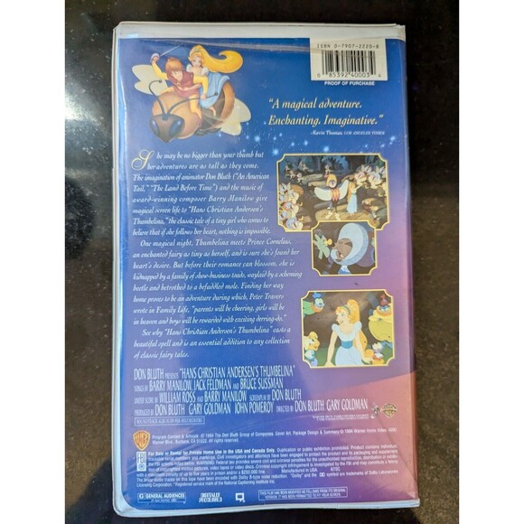 DON BLUTH THUMBELINA JODI BENSON ARIEL CHARO VHS 1994 CLAMSHELL - Picture 3 of 10
